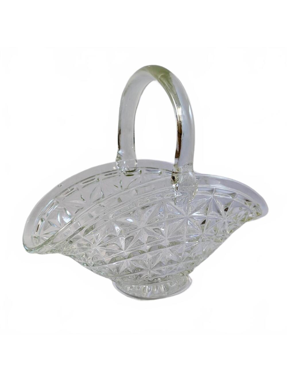L. E. Smith Glass Solitaire Clear Bride Basket, Star Pattern